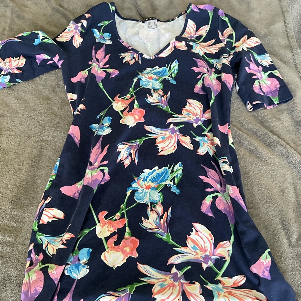 VENUS Floral Long Sleeve Top - Navy and Multicolor